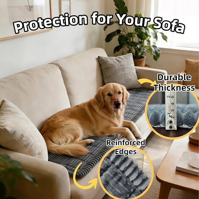 Dog Car Seat Cover, Pet Couch Covers for Car and Sofa,Non-Slip Backseat Pet Bed Mat, Machine Washable, Soft Plush Travel Seat Protector with Storage Bag (Grey,23.6''×70'')