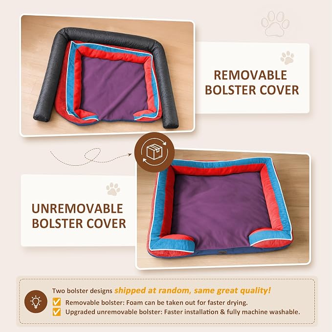 Comfort Expression Orthopedic Dog Bed for Extra Large Dogs with Bolster | Waterproof Dog Couch Bed with Washable Cover & Non-Slip Bottom, Supportive Egg Crate Foam XL Pet Bed, 45x35 Inch