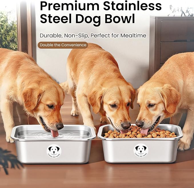 2-Pack Stainless Steel Large Dog Water Bowl, Spill-Proof Metal Dog Food Bowls, Easy Clean Outdoor Dog Water Bowl for Medium Large Dogs, X-Large & Cats 0.85 Gallons