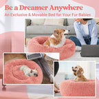 rabbitgoo Calming Cat Beds for Indoor Cats, 30 inches, Pink | Soft Warm Donut, Fluffy Faux Fur, Supportive Raised Rim, Anti-slip, Machine Washable, Up to 45lbs Pets
