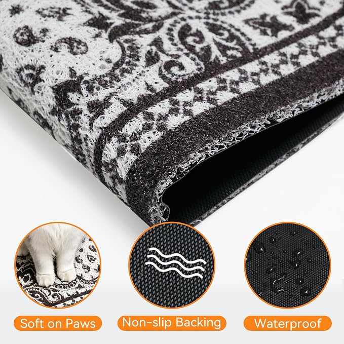 Cat Litter Mat,40"x30" High-Density PVC Cat Litters Trapping Mat, Waterproof & Non-Slip Backing, Litter Box Catcher, Soft on Kitty Paws, Easy Washable Pet Supplies Black