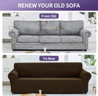 Joccun Stretch Loveseat Couch Cover Slipcover, 1-Piece Sofa Cover for 2 Cushion Couch Spandex Jacquard Washable Furniture Protector Cover for Living Room,Kids,Pets（Loveseat,Seal Brown）
