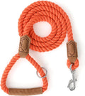Mile High Life Dog Leash Braided Cotton Rope w/Leather-Wrapped Ends/Handle | Rust-proof 360° swivel clasp, Heavy-duty for medium/large breeds. Great for weddings, daily walks (5 FT, 1/2", Orange)