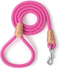 Mile High Life Dog Leash with Genuine Leather Connection, 4/5/6 FT | Rope Leash, Heavy Duty 360° Swivel Metal Clasp, for Small Medium & Large Dogs (Bright Pink, 60 Inch)