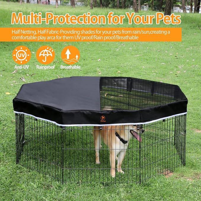 PJYuCien Playpen Top Cover for 24'' Width 8 Panel Pen, Hook Connect, Black | More Peace of Mind, More Safe, and Reduce Mess, Suitable for Puppy, Duck, and Other Small Animals