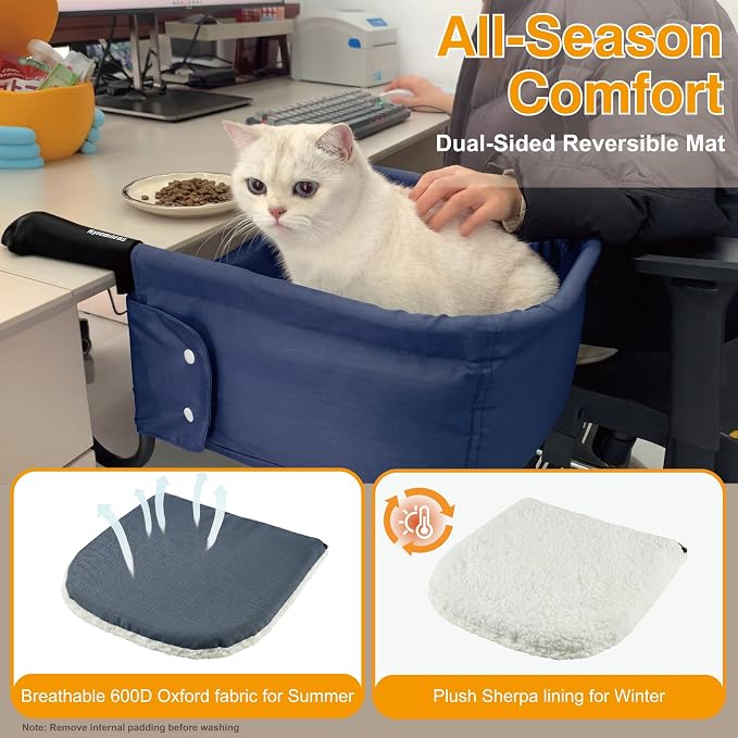 Extra-Sturdy Cat Desk Bed for Large Cats 50lbs Desk Cat Bed Attachment | for Desktop under 3", Heavy Duty, Paw Design, Waterproof, Dual-Sided Mat, Easy Assembly for Gaming Desk & Kitchen Island