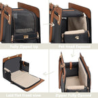 2-in-1 Stylish Dog Purse Carrier Soft-Sided Carriers Travel Tote Bag for Small Dogs Cats, Fashion Foldable Pet Bag for Puppies Small Animals with Pockets (Black+Brown, 15" L x 7.5" W x 12.2" H)