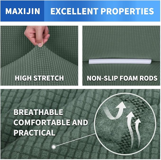 MAXIJIN Stretch Chair Cover Chair Slipcovers with Arms, 1-Piece Couch Sofa Chair Covers for Living Room, Non Slip Armchair Cover (31"-46") Furniture Protector Dogs Pet Friendly (Chair, Pea Green)