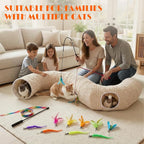 Cat Tunnel Bed with Interactive Cat Toys – 31.5" Large Collapsible Play Tunnels for Indoor Cats, Soft Plush Washable Hide & Seek Tube, Perfect for Small to Large Kittens and Adult Cats (White)