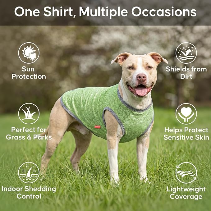 KYEESE 2Pack Dog Shirt, Lightweight Sun Protection Sleeveless Dog T Shirts for Large Dogs, Breathable Pet Reflective Tank Top Summer Dogs Clothes for Outdoor Walking, Green+Grey, 3XL