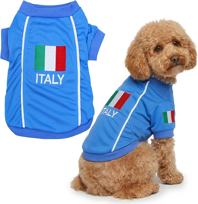 Parisian Pet Italy Dog Jersey - Breathable Mesh Puppy Football Jersey - Stretch Sporty Dog Clothes - Summer Shirts for Large Dogs - Soccer Jersey for Dogs - Sportswear Pet Clothes - Team Italy Apparel