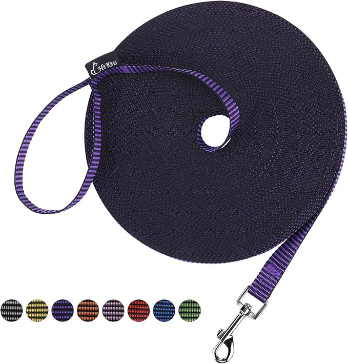 Hi Kiss Dog/Puppy Obedience Recall Training Agility Lead - 15ft 20ft 30ft 50ft 100ft Training Leash - Great for Training, Play, Camping, or Backyard(50ft,Black_Purple)