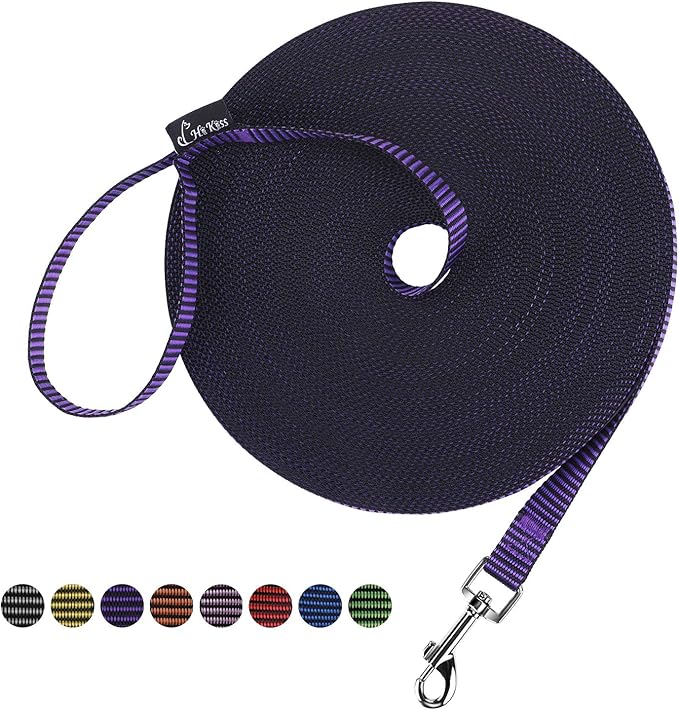 Hi Kiss Dog/Puppy Obedience Recall Training Agility Lead - 15ft 20ft 30ft 50ft 100ft Training Leash - Great for Training, Play, Camping, or Backyard(100ft,Black_Purple)