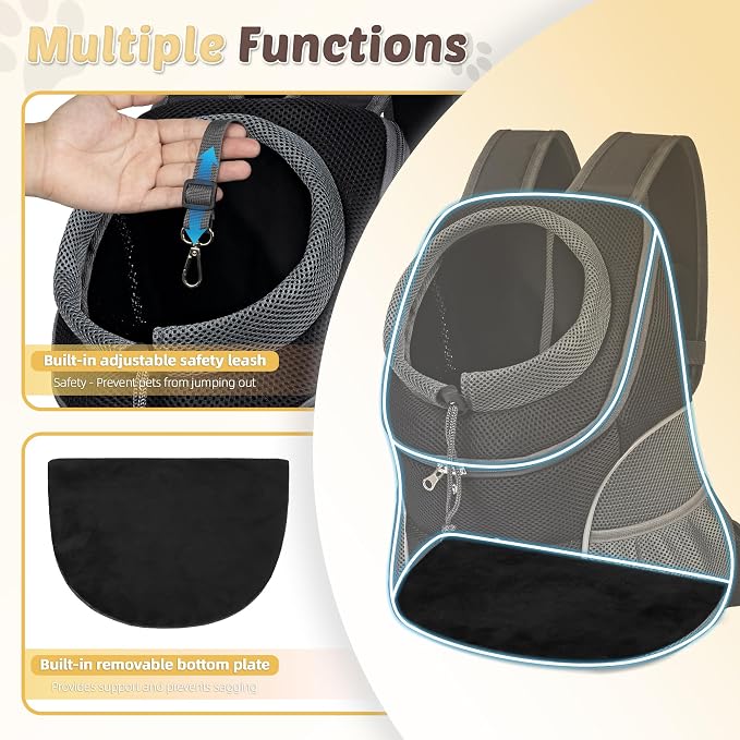WOYYHO Pet Dog Carrier Backpack Small Dog Front Backpack Ventilated Dog Carrier Back Pack with Storage Pockets, Adjustable Straps & Safety Belt for Travel Hiking Outdoor (Size S: 2-4.5 lbs, Black) | Small Dog Front Backpack, with Adjustable Straps, Saf...