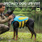 Dog Life Jacket, Reflective Dog Life Vest for Swimming, High Flotation Pet Swimminf Vest with Rescue Handle, Adjustable Pet Swimsuit Lifejacket for Medium Large Dogs, Blue Yellow L