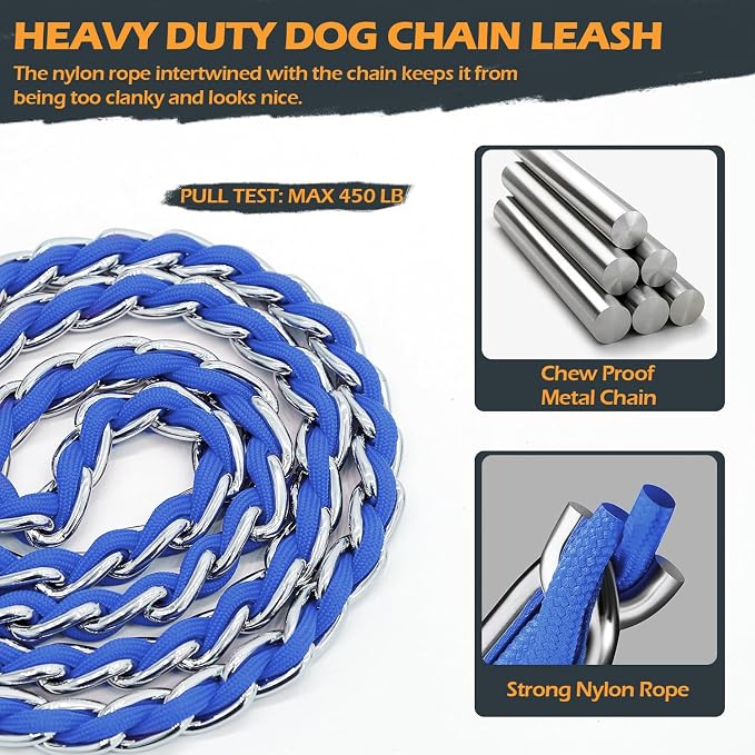 S-ETOVUS-Chain Dog Leash, Bite-Proof Metal Leash, with Padded Handle | Three Sizes 7.25FT/5.2FT/4FT, Woven From Nylon Rope And Chain, Durable And Bite-Resistant, Comfortable With Padded Handles