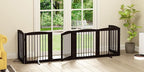 PUPETPO Freestanding Pet Gates with Walk Through Door, Dog Indoor Fence, Dog Gate for The House, Doorway, Stairs, Extra Wide Pet Gate, Support Feet Included, 120 Inch Wide, 6 Panels 24" Tall, Brown