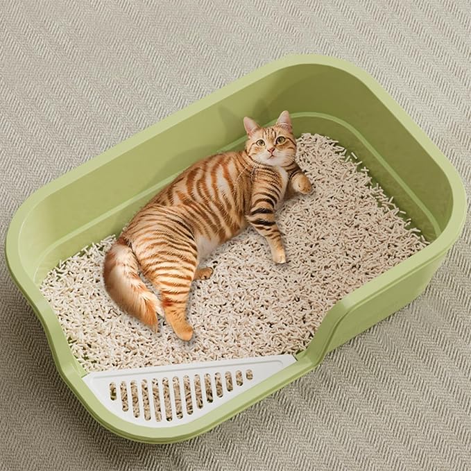 Extra Large Cat Litter Box with High Sides,Cats Boxes for Indoor Cats,Cat Litter Pan for Kitty,Litter Box with Low Entry,Easy to Clean,Anti-Splashing,23.6" x15.7" x5.9" (White)