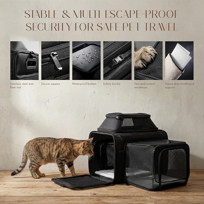 Top and Side Expandable Pet Carrier with Treat & Pet Window,18x11x11 Inch Delta American United Airline Approved,Soft-Sided Dog Carrier for Small Dogs and Cats,Travel Cat Carrier with Locking Zippers