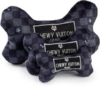 Haute Diggity Dog Chewy Vuiton Bone Plush Squeaky Dog Toy, Soft Durable Designer-Inspired Stuffed Puppy Chew Toys for Small & Medium Dogs, Machine-Washable (Black Checker) Small