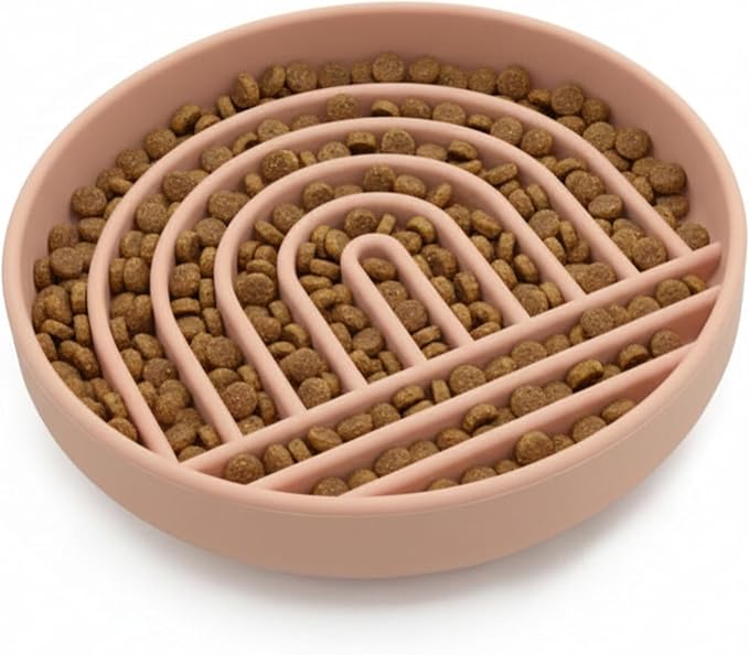 Slow Feeder Dog Bowls - Medium Size Silicone Slow Eating Dog Bowl for Puppies & Dogs with Suction Cup -Dishwasher-Safe, Lick Mat Design, Reduces Gulping,for All Breeds,7.5”x1.5”- Blush