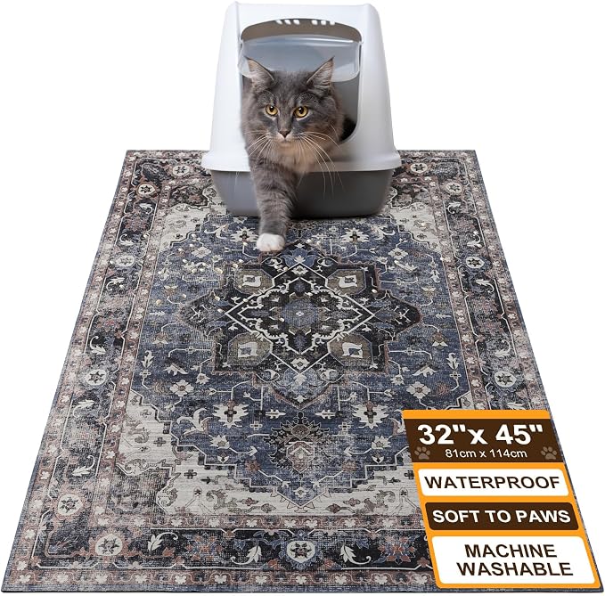 BEAUTYZOO Cat Litter Mat Large 32"x45" - Premium Waterproof Litter Trapping Mat with Non-Slip Backing, Cat Litter Box Mat Scatter Control for Floor, Machine Washable & Urine Proof, Soft for Kitty Paws