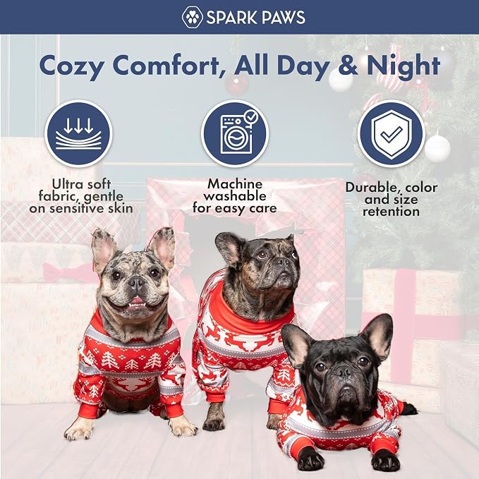 Spark Paws Dog Christmas Pajama, Dog Recovery Suit Male, Onesie, Ultra-Soft and 4-Way Stretch, for Small Medium and Large Breeds - Winter Wonderland - XL