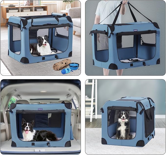 Petprsco Portable Dog Crates for Medium Dogs，32 inch Soft Travel Dog Crate | Collapsible Soft Dog Crate 32"x23"x23" for Medium/Large Dogs with Plush Mat, Fleece Blanket & Foldable Bowl, Indoor/Outdoor