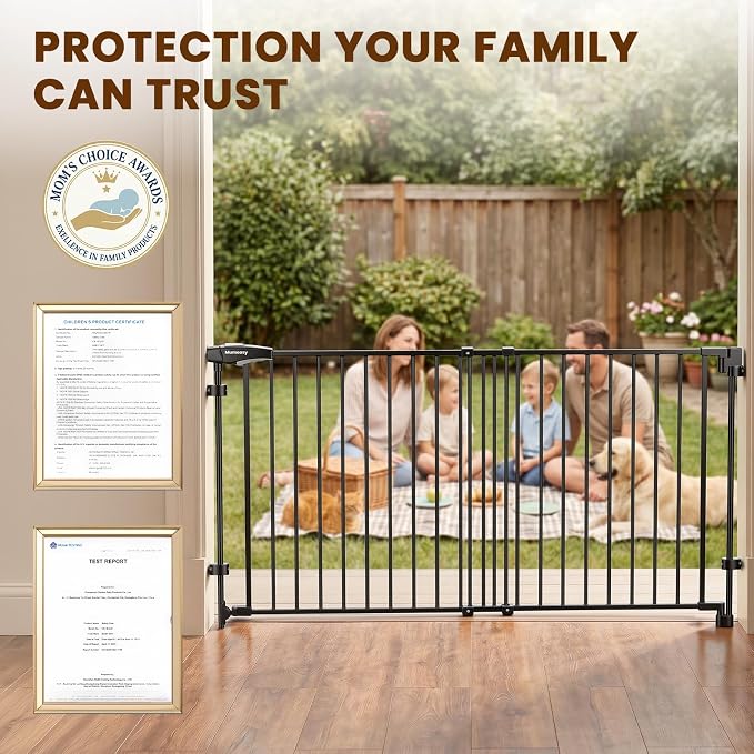 Mumeasy 30" Tall Baby Gate for Stairs, 36.2-55.1" Expandable Hardware Mounted (Drill Needed), Removable No Bottom Bar Dog Gate, Auto Close Wide Walk Thru Safety Gate for Doorways, Pets& Toddlers,Black