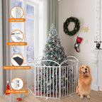 SNUOWU 8 Panels Full Matel Freestanding Dog Gates with Door, 192"Extra Wide 32"Tall Free Standing Dog Pet Gate for Indoor & Outdoor. Foldable Pet Fences for Doorways, House, Stairs, Porch, Deck, Yard