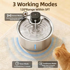 Wireless Cat Water Fountain,3.2L Stainless Steel Battery Operated | 1 Pack Filters | Cordless & Rechargeable | Motion Sensor | BPA-Free | DishwasherSafe | 20dB Ultra-Quiet | 108oz capacity