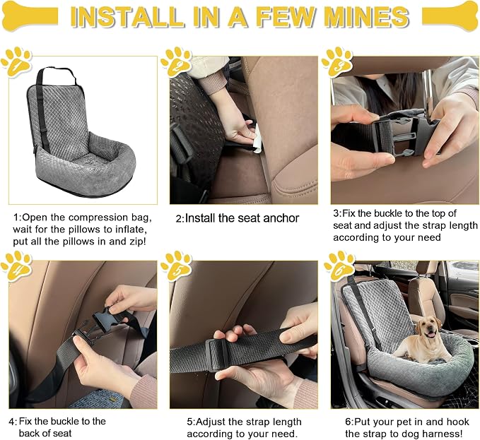 Dog Car Seat for Small Medium Dogs,Detachable Washable Travel Safety Pet Booster Seat, Comfy Ultra Soft and Multifunctional Car Travel Bed,Grey