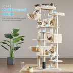 Hey-brother Cat Tree, 74 inches Multi-Level XL Large Cat Tower for Indoor Cats with Three Cat Condos, Two Large Top Decks and Cat Hairbrushfor Kittens, Cats and Pets, Beige MPJ035-MM
