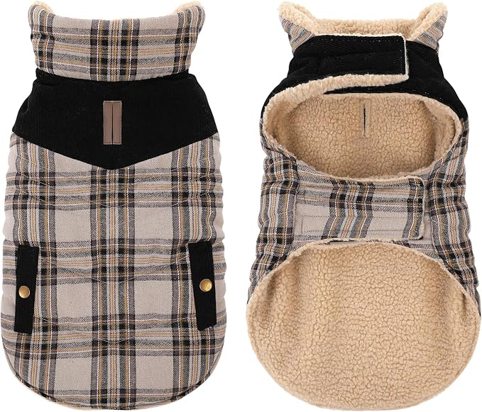 Dog Winter Coat for Small Dogs, Puppy Solid Jacket, Pet Warm Coat for Cold Weather, Windproof Pets Thickened Outfits Garments Indoor Outdoor, Beige XS