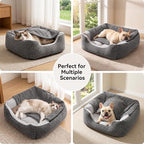 GASUR Dog Beds for Large Medium Small Dogs, Rectangle Cave Hooded Blanket Puppy Bed, Luxury Anti-Anxiety Orthopedic Cat Beds for Indoor Cats, Warmth and Machine Washable (35 inches, Grey)