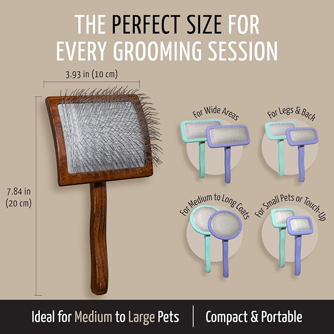 Tauro Pro Line Deshedding Slicker Wooden Brush for Dogs & Cats, Large (L) | Dematting & Detangling, for Medium to Long Coats, Flexible Cushion, Ideal for Retrievers & Maine Coons