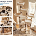 Hey-brother Cat Tree Tower, Wide Base, 5 Platforms for Multi-Cats, MPJ074MJ | 72.8 Inches Tall Furniture, 5 Plush Beds, Large Condo, Big Hammocks, Sisal Scratching Posts, for Indoor Adult Cat Beige Brown