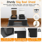 Elevated Dog Bowl Stand with Waterproof Dog Food Mat, Non-Slip, 1 Pc, Black | Reduce Neck & Joint Strain, Easy to Clean Silicone Pet Feeding Mat, Sturdy Legs, Ideal for Small & Medium Dogs and Cats
