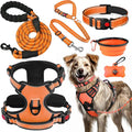 LOBEVE No Pull Dog Harness, Collar & Leash Set | Includes Dog Seat Belt, Collapsible Bowls & Poop Bag Dispenser. Ideal for Training, Walking, Hiking. Fits Small to Large Dogs(Orange-XL)