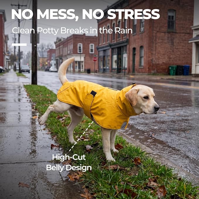 PU Dog Raincoat, Non-Toxic & Odorless Waterproof Vest, Adjustable High Neck and Hook & Loop Belly Closure for Rainy Potty Breaks & Wet Weather Outdoor Walks (Yellow, XXX-Large)