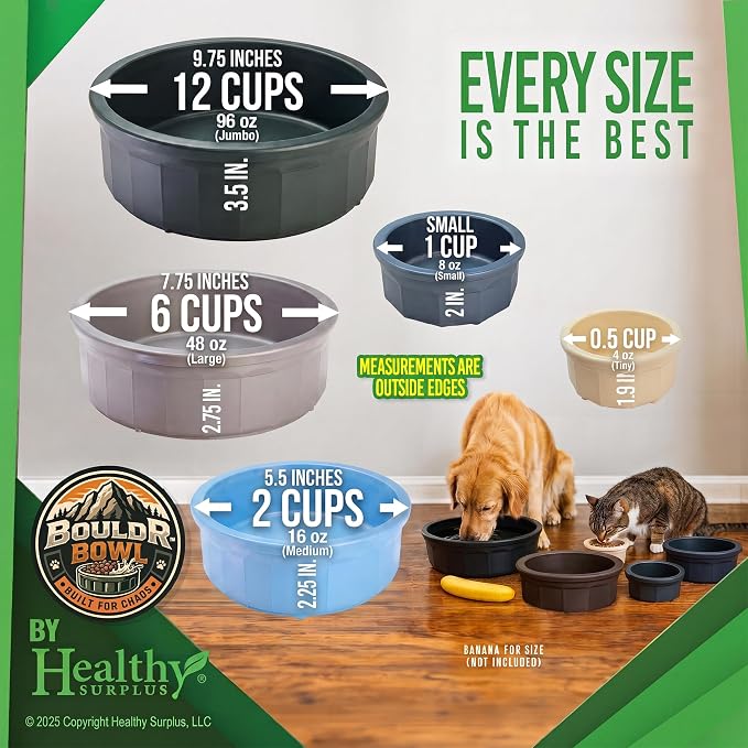 Pet Crock Bowl – Thick Durable Plastic Non-Tip Food & Water Dish for Dogs, Cats & Small Animals – Indoor/Outdoor – Chew Resistant, Easy Clean (Pink, Large 48oz)