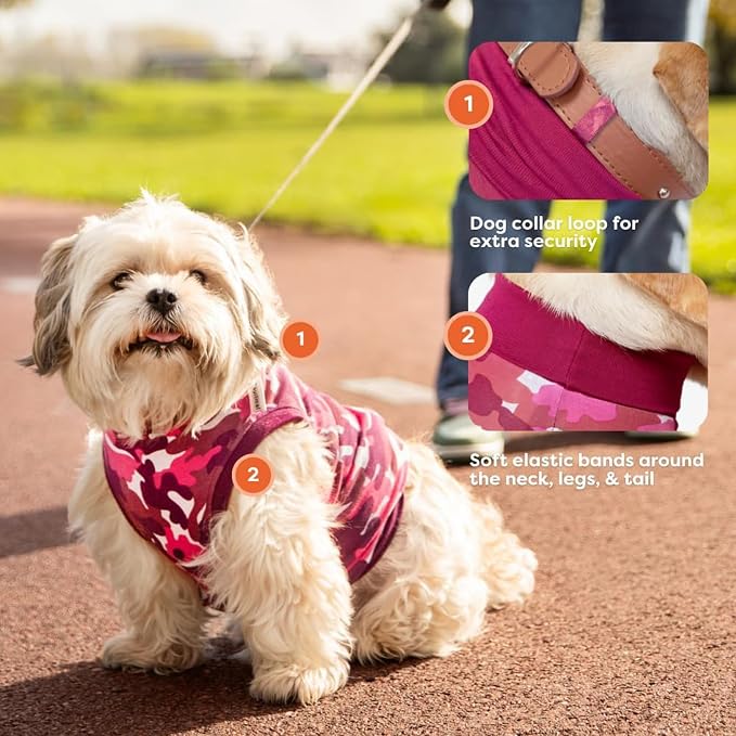 Suitical Recovery Suit for Dogs | Spay and Neutering Dog Surgery Recovery Suit for Male or Female | Soft Fabric for Skin Conditions | 3XS | Neck to Tail 8.7”- 13.8” | Pink Camouflage