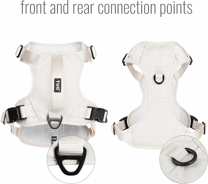 TUG No-Pull Dog Harness, 2 Leash Clips + Padded Handle (XL, Cream) | Water-Resistant Padded Interior | Front No-Pull & Rear Clips | Padded Back Handle | Adjustable Straps | Lightweight
