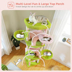PAWZ Road Pink 70” Cat Tree with Hammock, Large Bed 2 Condos & 5 Posts | Tall Cat Tower with 2 Hammock 14”,2 Spacious Condos, 5 Scratching Posts, & a Large Top Perch for Indoor Adult Cats- Pink