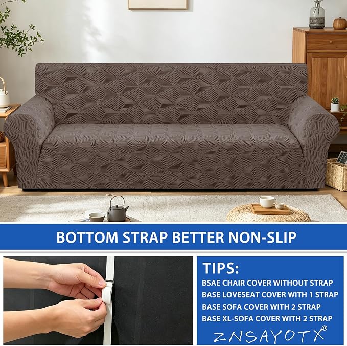 ZNSAYOTX Stretch Couch Cover, 1 Piece Oversized Sofa Covers for 3 Cushion Couch, Jacquard Sofa Slipcovers with Elastic Bottom Thickened Furniture Protector for Dog Cat Pet (X-Large, Brown)