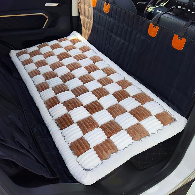 Dog Bed for Car Back Seat, Non-Slip Backseat Pet Mat for Trucks & SUVs | Plaid Flannel, Quilted PP Cotton Filling, Non-Slip Backing, Machine Washable, Fits Backseat Extenders, Trucks & SUVs
