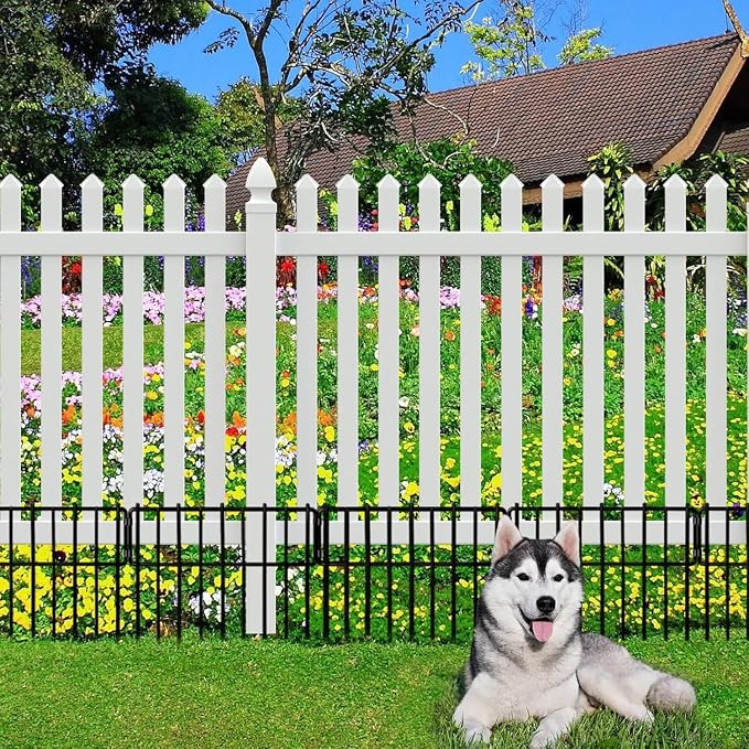 Thrivinest 30 Pack Animal Barrier Fence, No Dig Fence Decorative Fences, Rustproof Metal Small Garden Fence Border for Dogs Rabbits (Black, 30 Pack,30Ft)