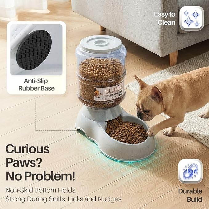 Flexzion Automatic Pet Feeder & Waterer Set of 2 Pack, Self Feeding Replenish Dog Cat Bowls, Gravity Food & Water Storage Container Fountain Jug Pet Supplies Plastic Skid Proof Rubber Feet (1 Gallon) | Self-replenishing dry food station with non-skid f...