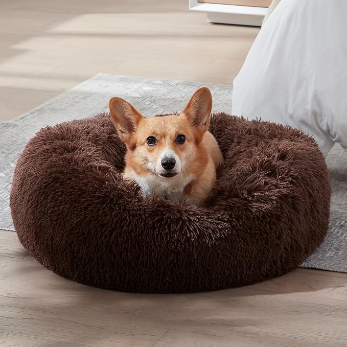 WESTERN HOME WH Calming Dog Bed & Cat Bed, Anti-Anxiety Donut Dog Cuddler Bed, Warming Cozy Soft Dog Round Bed, Fluffy Faux Fur Plush Dog Cat Cushion Bed for Small Medium Dogs and Cats | Fluffy Faux Fur Round Cuddler,Anti-Anxiety,Anti-Slip Bottom,Self-...