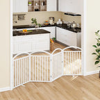 Foldable Pet Fence 96" Wide, 32" Tall,No-Assembly Dog Gate with Door,White | 4 Panels Metal Folding Freestanding Dog Gate Walk Through,Extra Accordion Puppy Folding Playpen for Doorways, Stairs,House